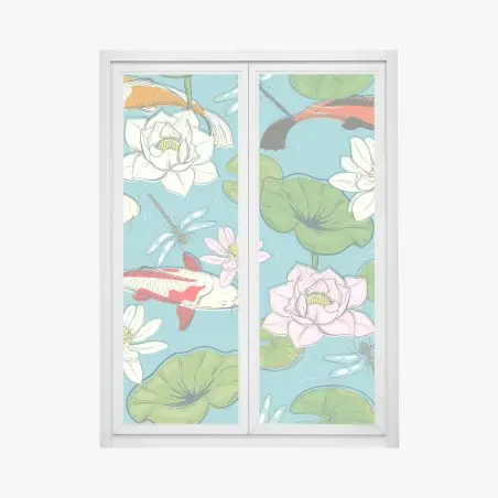 Fensteraufkleber ruhiger koi-teich mit lotuspflanzen – Wallnifity®