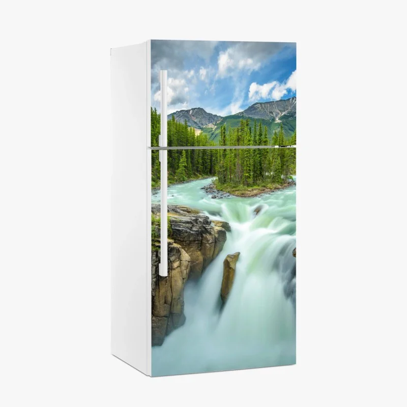 Kühlschrankaufkleber neblige flussklamm bei Upper Sunwapta Falls, Jasper National Park