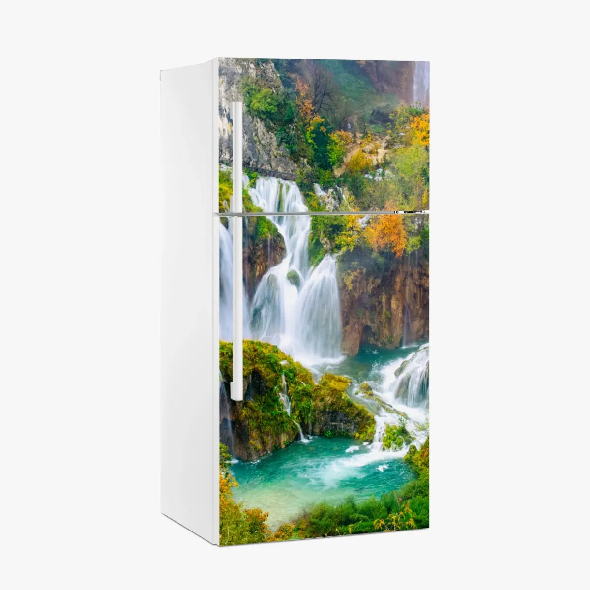 Kühlschrankaufkleber türkisfarbener wasserfall im herbst – Wallnifity®