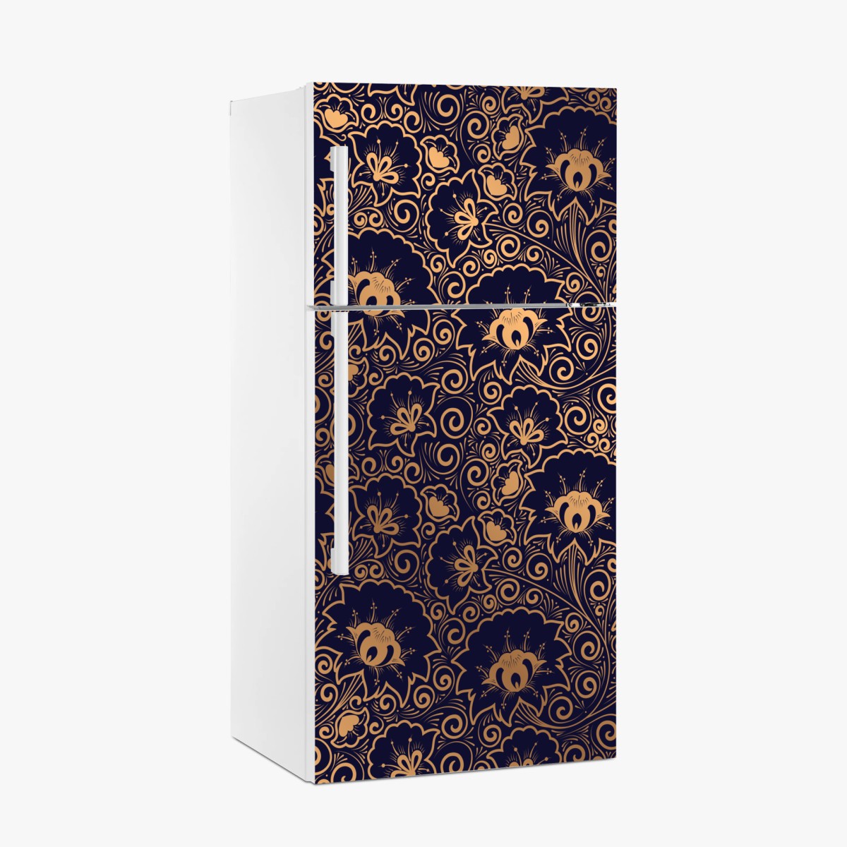 Kühlschrankaufkleber luxuriöses goldenes blumenmuster auf dunklem hintergrund – Wallnifity®