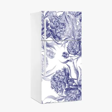 Kühlschrankaufkleber blaue pfingstrosen botanisches muster – Wallnifity®