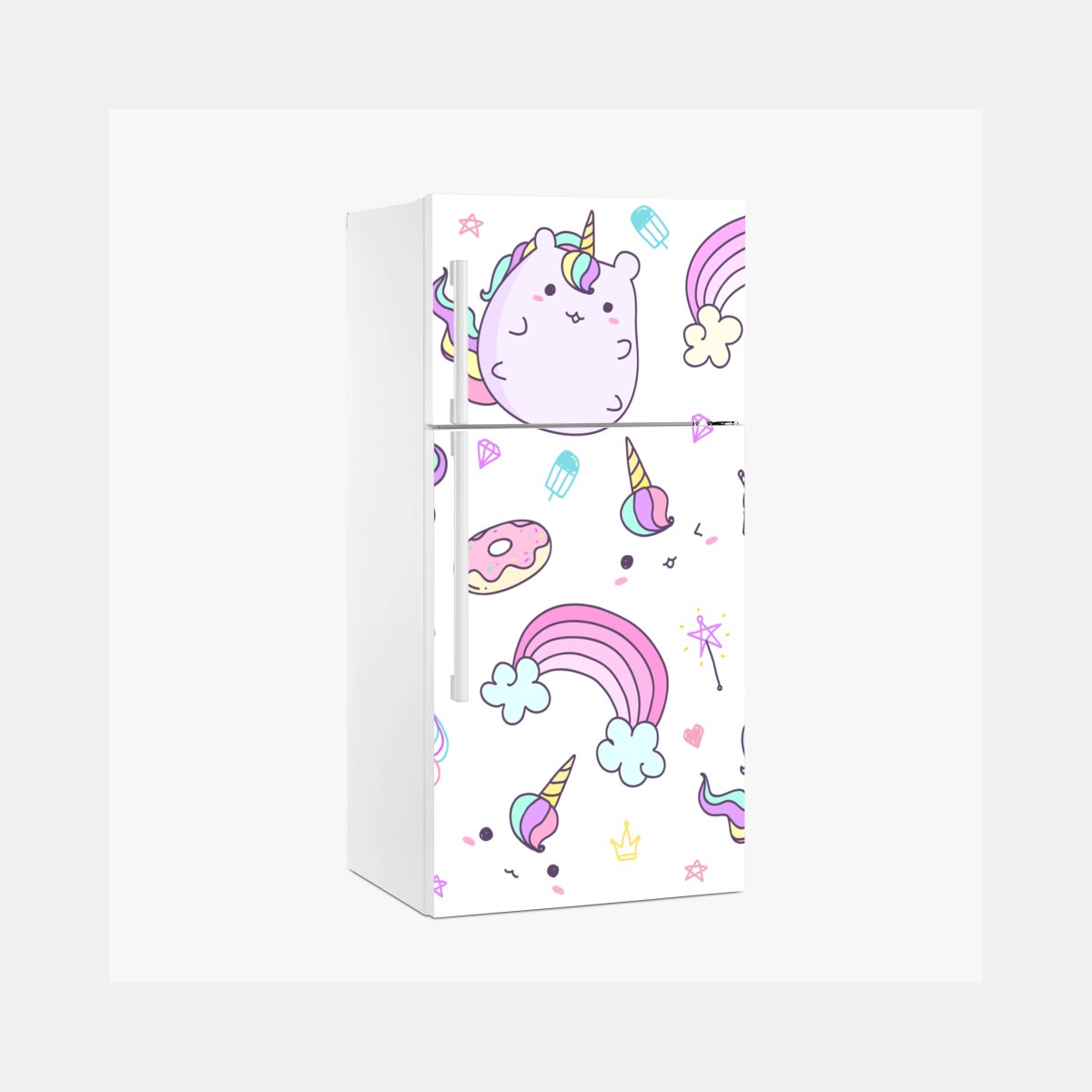Kühlschrankaufkleber verspieltes pastell-einhorn-katzenmuster – Wallnifity®
