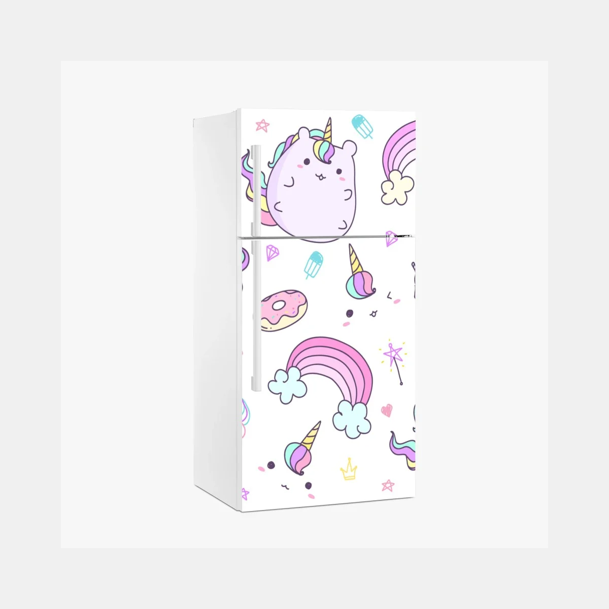 Kühlschrankaufkleber verspieltes pastell-einhorn-katzenmuster – Wallnifity® Kühlschrankaufkleber verspieltes pastell-einhorn-katzenmuster – Wallnifity®