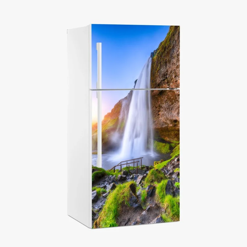 Kühlschrankaufkleber Seljalandsfoss wasserfall im sonnenuntergang