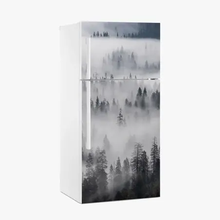 Kühlschrankaufkleber nebeliger kiefernwald – Wallnifity®