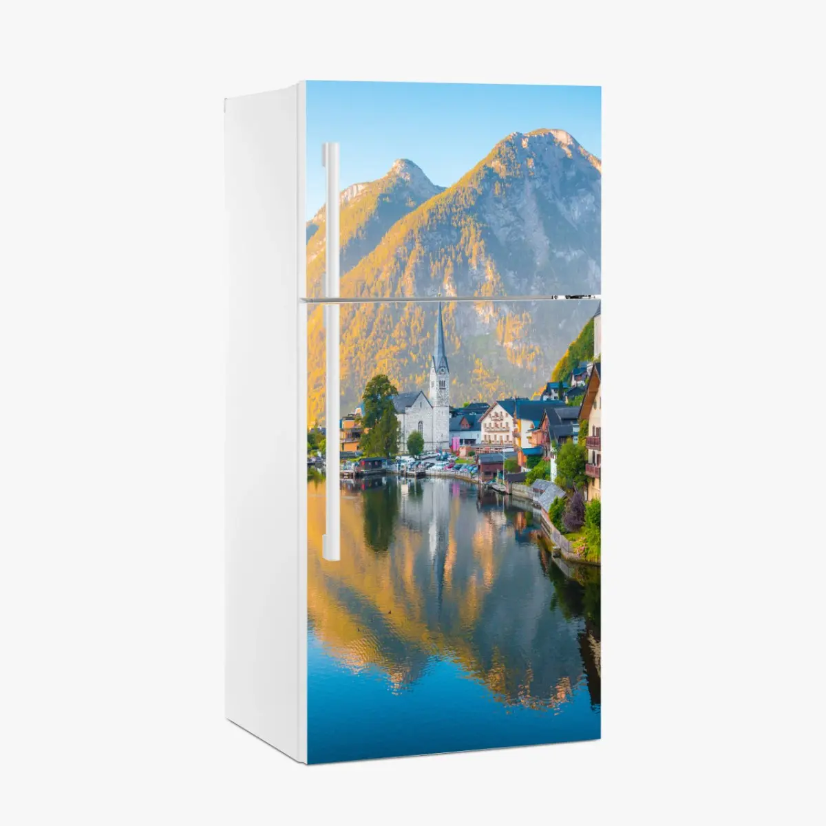 Kühlschrankaufkleber morgendlicher lichtglanz über Hallstatt am see – Wallnifity®