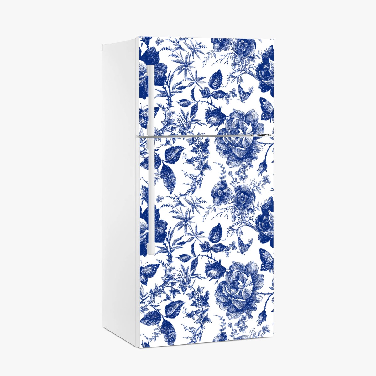 Kühlschrankaufkleber blaues blumen toile-muster – Wallnifity®