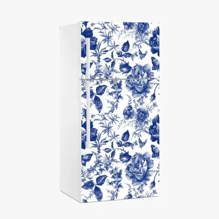 Kühlschrankaufkleber blaues blumen toile-muster – Wallnifity®