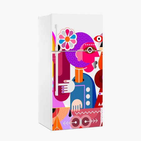 Kühlschrankaufkleber mann mit regenbogen reitet geometrischen vogel – Wallnifity®