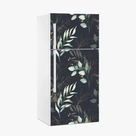 Kühlschrankaufkleber aquarell eukalyptusblätter auf dunklem hintergrund – Wallnifity®