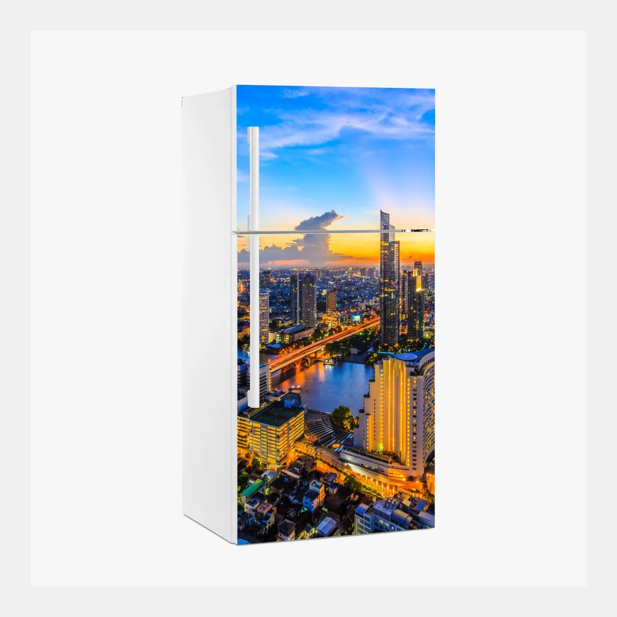Kühlschrankaufkleber lebendige stadtskyline bei dämmerung – Wallnifity® Kühlschrankaufkleber lebendige stadtskyline bei dämmerung – Wallnifity®