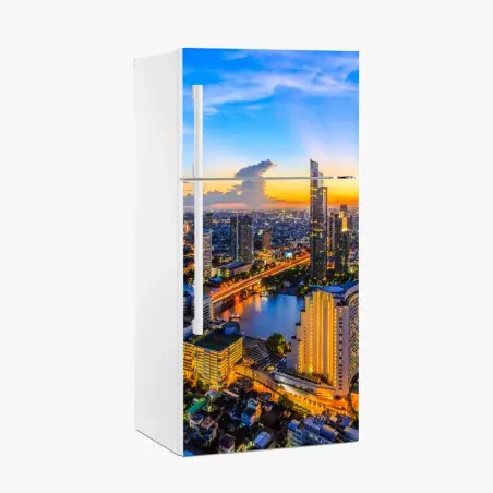 Kühlschrankaufkleber lebendige stadtskyline bei dämmerung – Wallnifity®