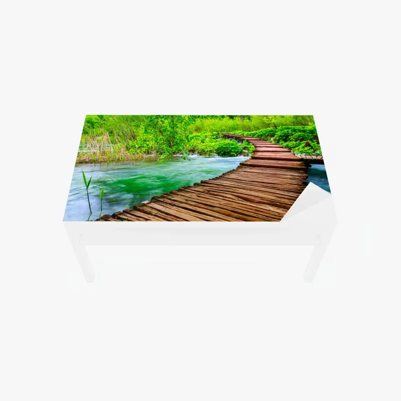 Tischaufkleber und Schreibtischaufkleber ruhiger grüner steg über dem fluss