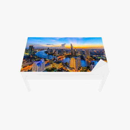 Tischaufkleber und Schreibtischaufkleber lebendige stadtskyline bei dämmerung – Wallnifity®