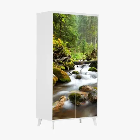 Schrankaufkleber moosbedeckter waldbach im herbst – Wallnifity®