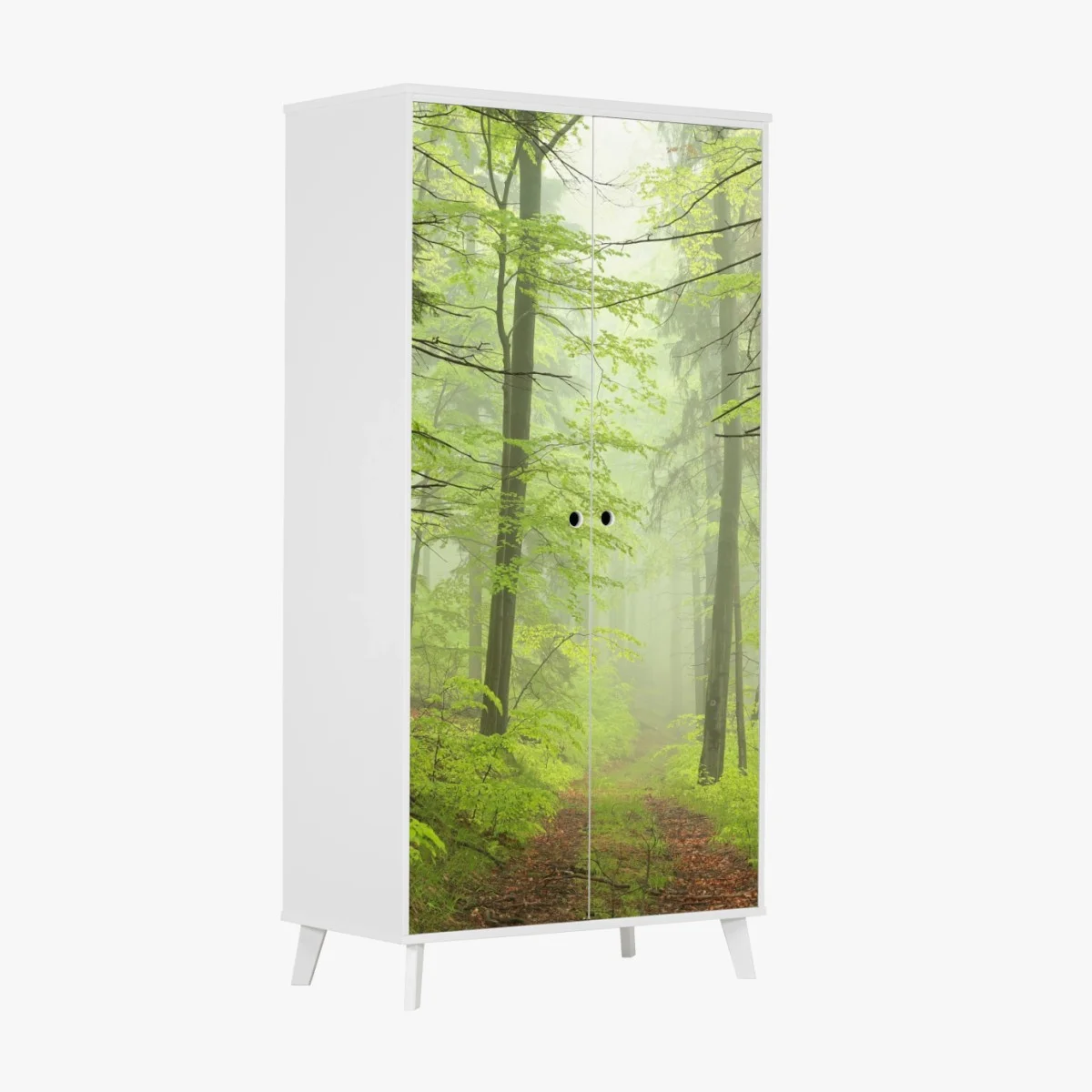Schrankaufkleber nebliger grüner waldpfad – Wallnifity® Schrankaufkleber nebliger grüner waldpfad – Wallnifity®