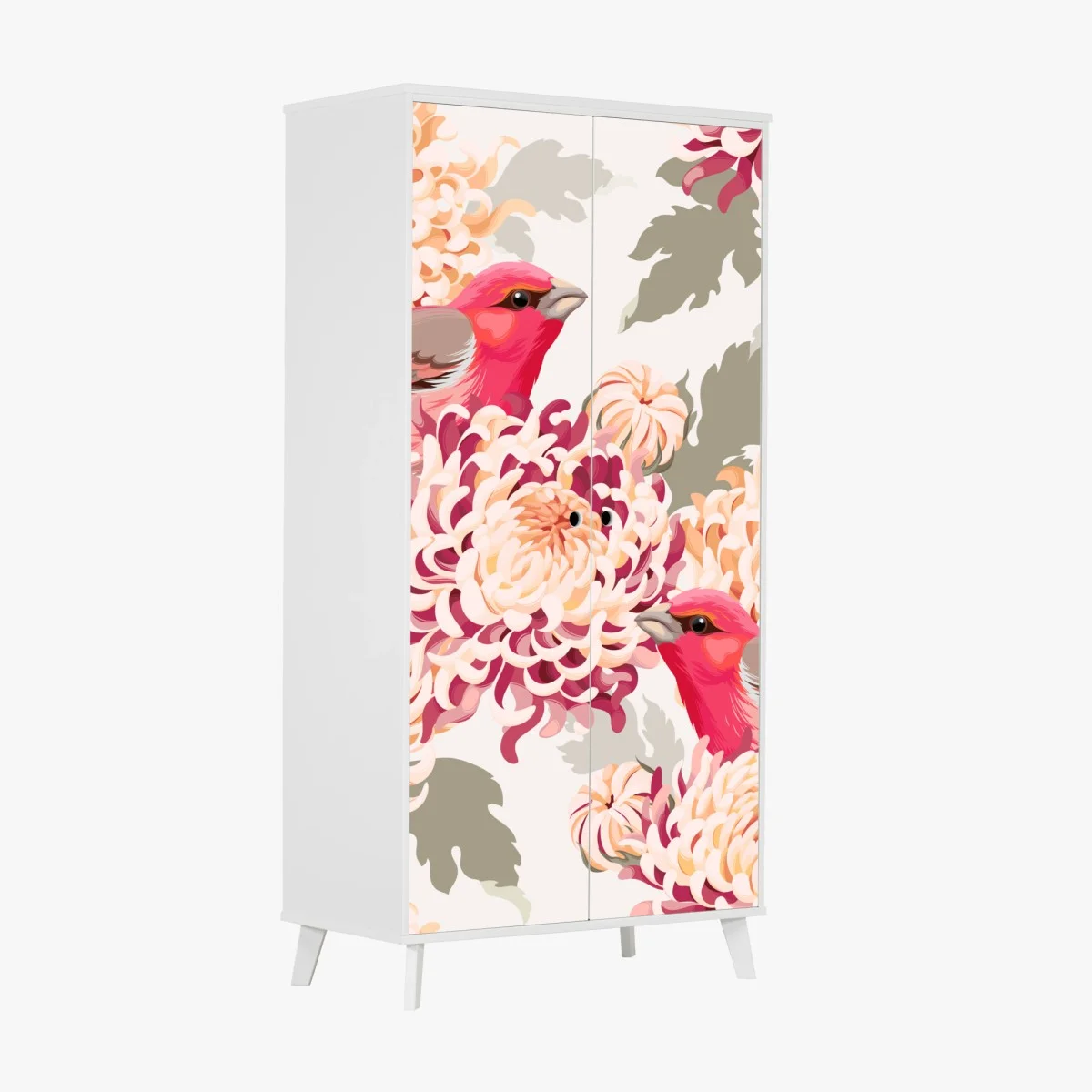 Schrankaufkleber rosa vögel und chryzanthemenmuster – Wallnifity® Schrankaufkleber rosa vögel und chryzanthemenmuster – Wallnifity®