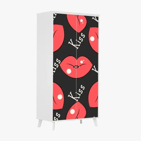 Schrankaufkleber verspieltes muster mit rosa lippen – Wallnifity®