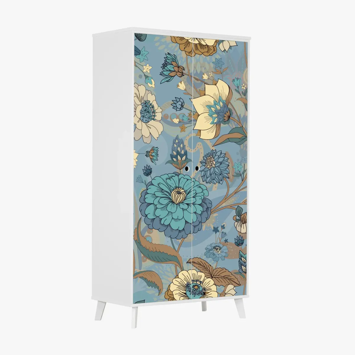 Schrankaufkleber vintage-blumenmuster in gedämpften blau- und beigetönen – Wallnifity® Schrankaufkleber vintage-blumenmuster in gedämpften blau- und beigetönen – Wallnifity®