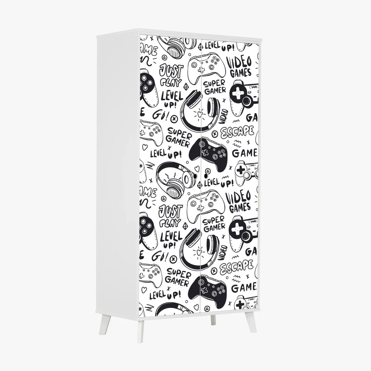 Schrankaufkleber doodle-muster mit videospiel-controllern – Wallnifity® Schrankaufkleber doodle-muster mit videospiel-controllern – Wallnifity®