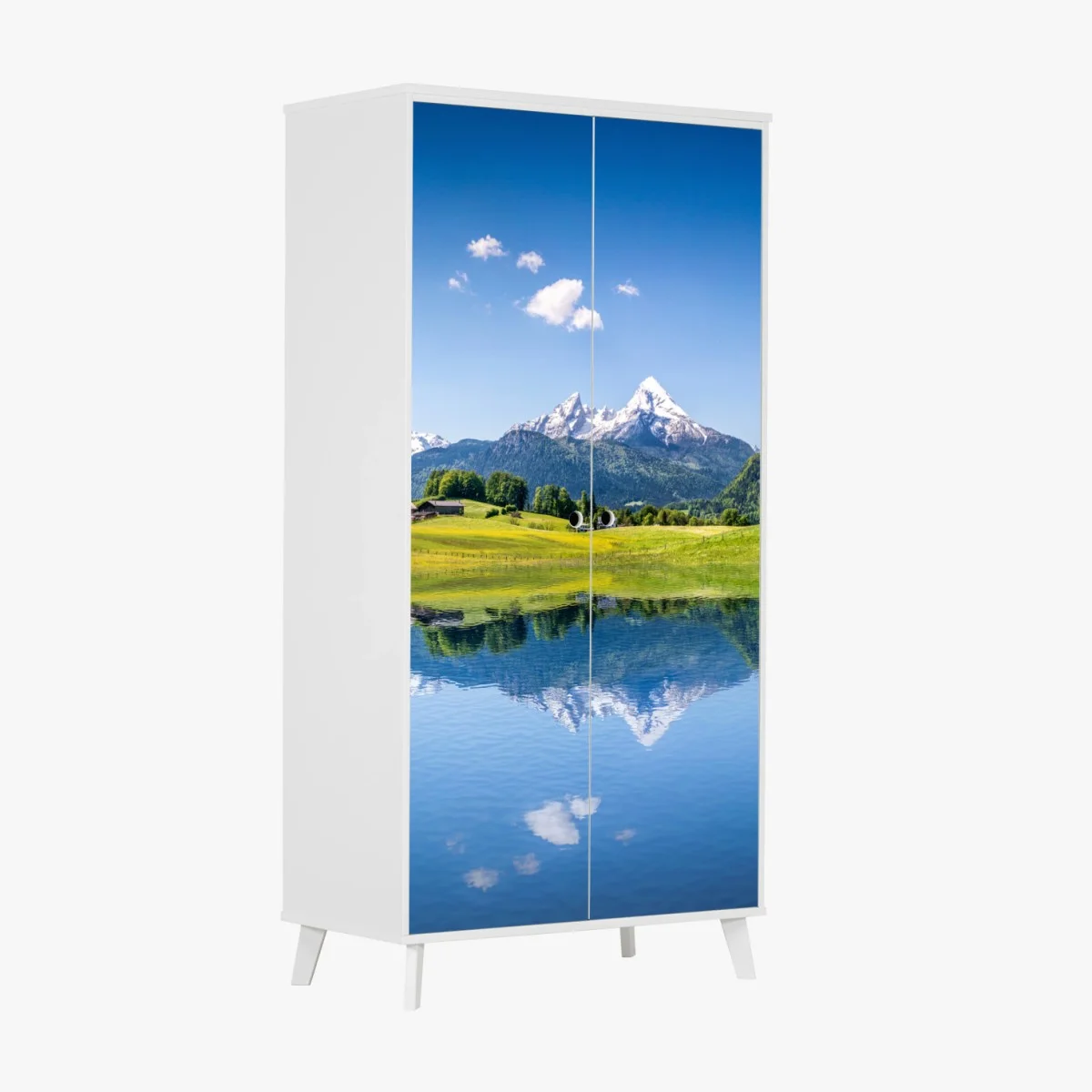 Schrankaufkleber alpenpanorama mit spiegelung im see – Wallnifity® Schrankaufkleber alpenpanorama mit spiegelung im see – Wallnifity®