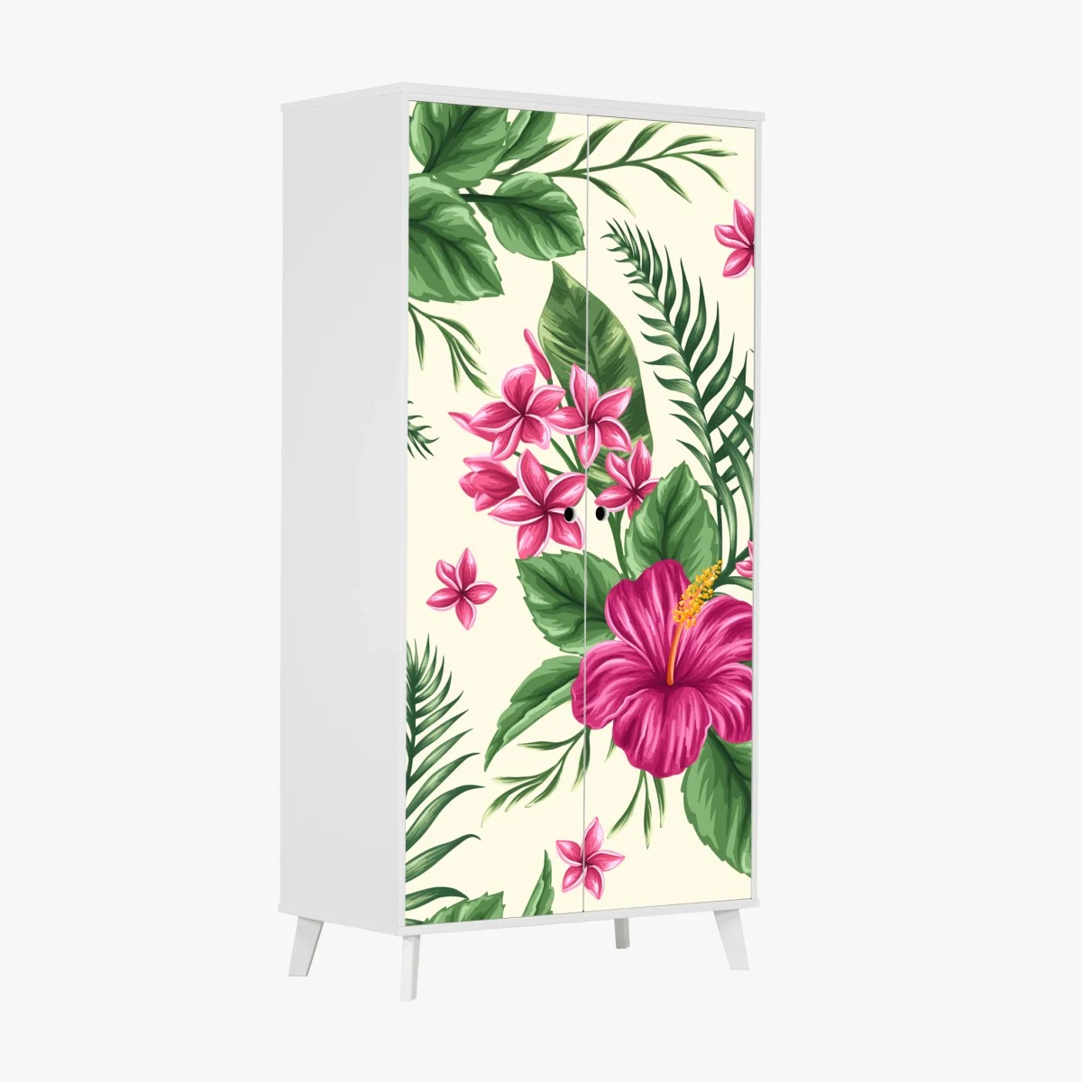 Schrankaufkleber tropisches muster mit rosa hibiskus – Wallnifity® Schrankaufkleber tropisches muster mit rosa hibiskus – Wallnifity®