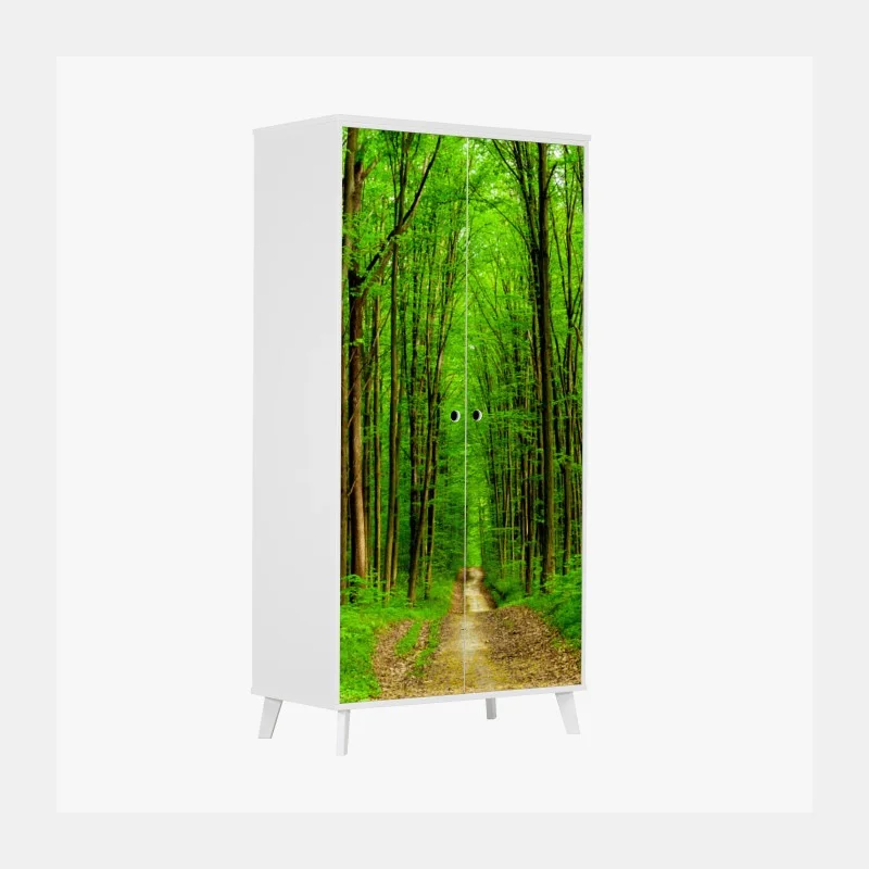 Schrankaufkleber grüner waldweg im frühling – Wallnifity®
