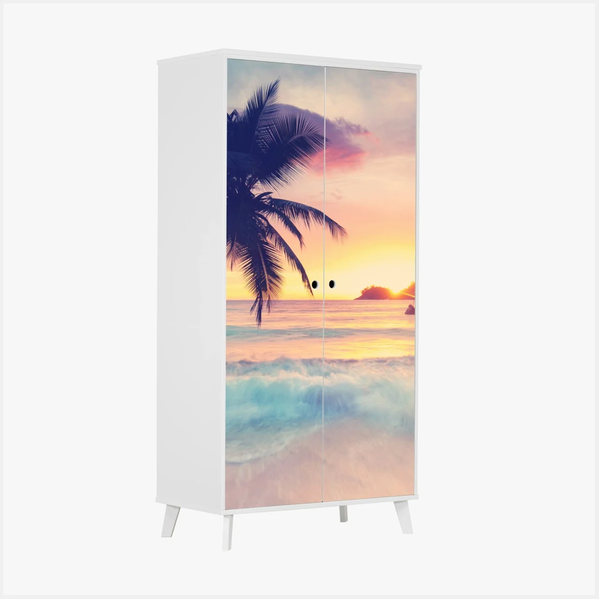 Schrankaufkleber tropischer pastellsonnenuntergang am meer – Wallnifity® Schrankaufkleber tropischer pastellsonnenuntergang am meer – Wallnifity®