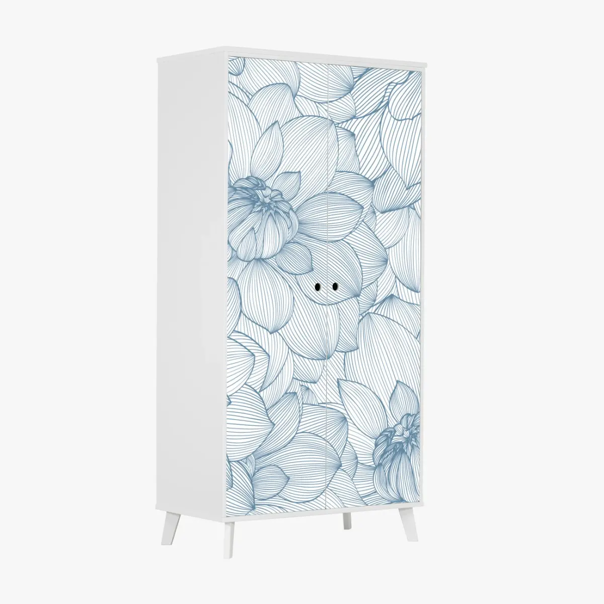Schrankaufkleber zartes blaues blumenlinienmuster – Wallnifity®