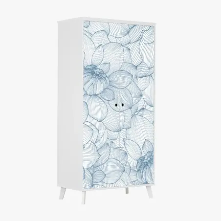 Schrankaufkleber zartes blaues blumenlinienmuster – Wallnifity®