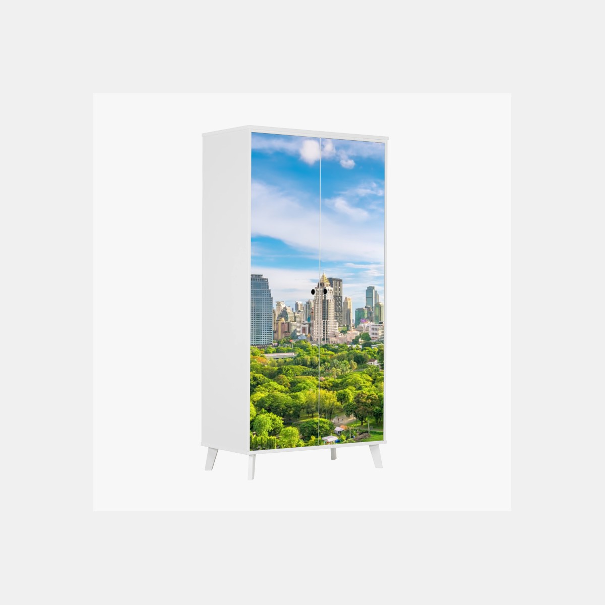 Schrankaufkleber lebendige Bangkok skyline über Lumpini Park – Wallnifity®