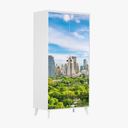 Schrankaufkleber lebendige Bangkok skyline über Lumpini Park – Wallnifity®