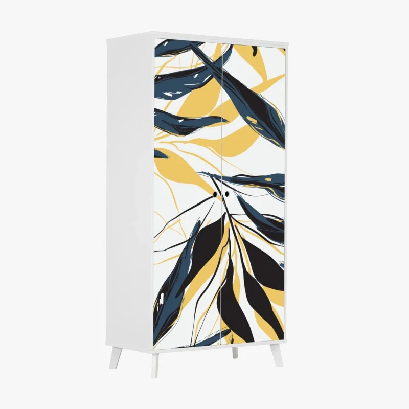 Schrankaufkleber marineblaue und goldene botanische blattkomposition