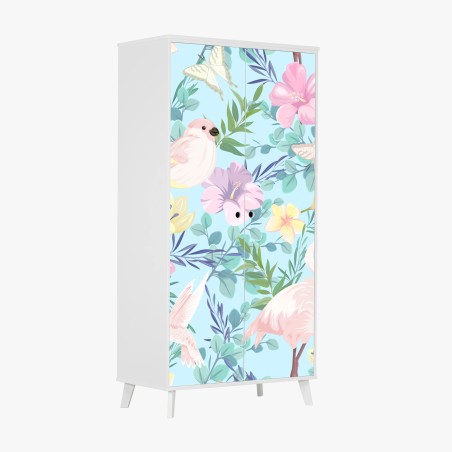 Schrankaufkleber pastell tropisches vögel- und blumenmuster – Wallnifity®