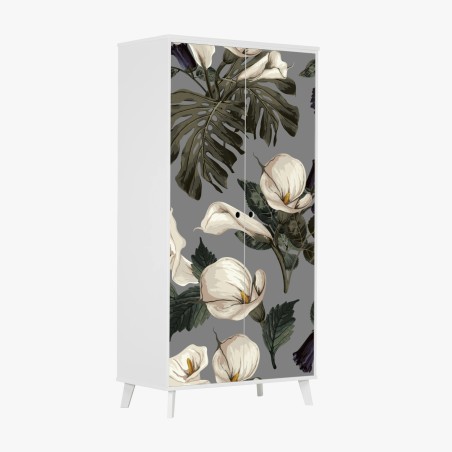Schrankaufkleber vintage calla blumenmuster auf grauem hintergrund – Wallnifity®