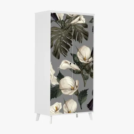 Schrankaufkleber vintage calla blumenmuster auf grauem hintergrund – Wallnifity®