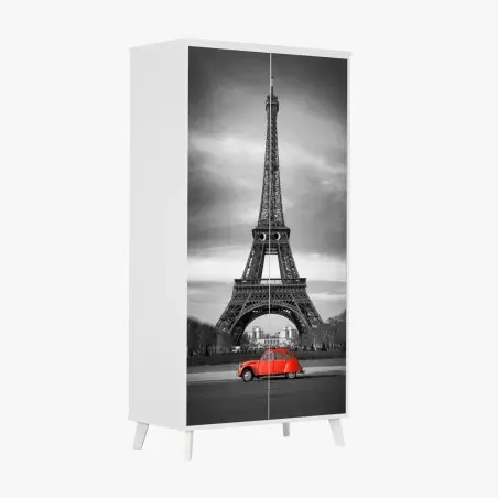 Schrankaufkleber Eiffelturm mit rotem vintage-auto – Wallnifity®