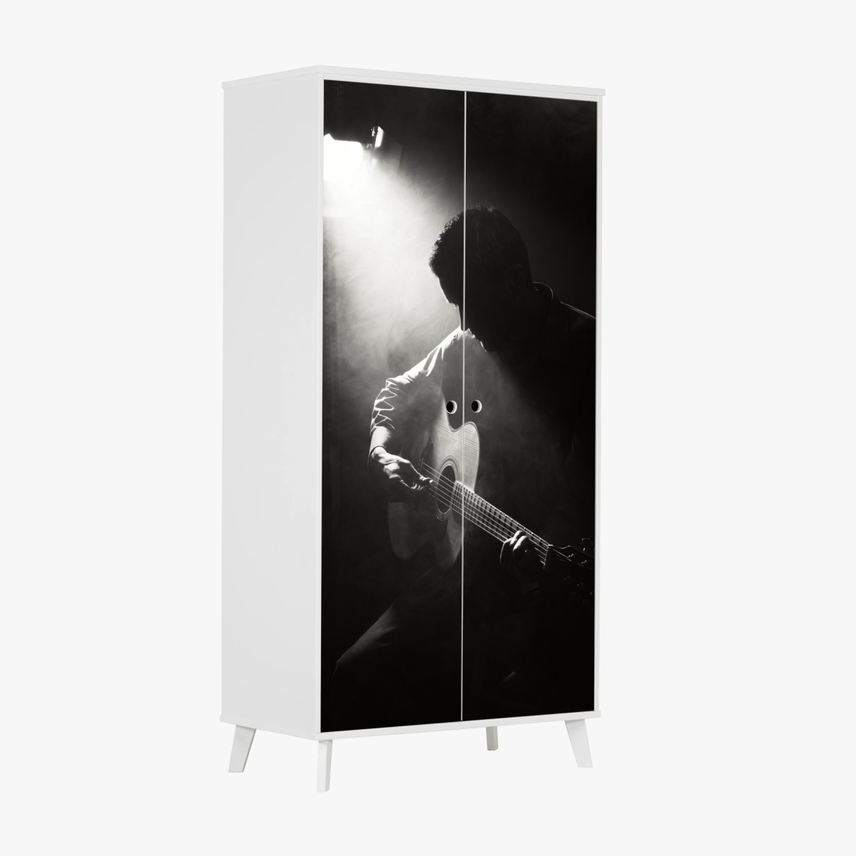 Schrankaufkleber silhouette eines gitaristen im scheinwerferlicht – Wallnifity®