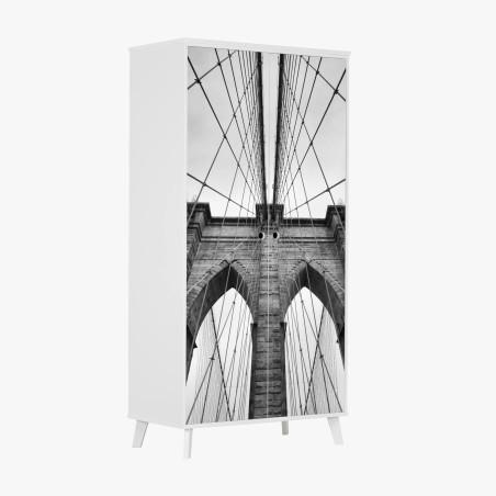 Schrankaufkleber perspektive der Brooklyn Bridge in monochrom – Wallnifity®