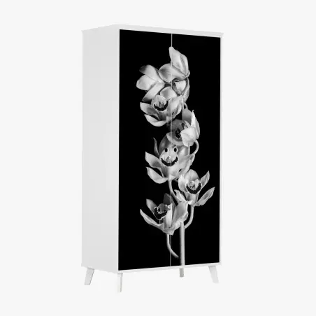Schrankaufkleber eleganter monochromer orchideenstiel – Wallnifity®