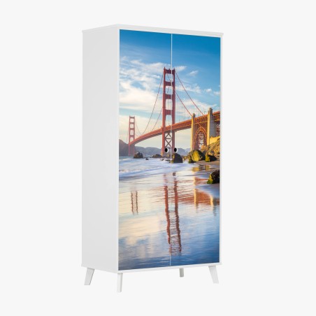Schrankaufkleber Golden Gate Bridge reflektiert am strand – Wallnifity®