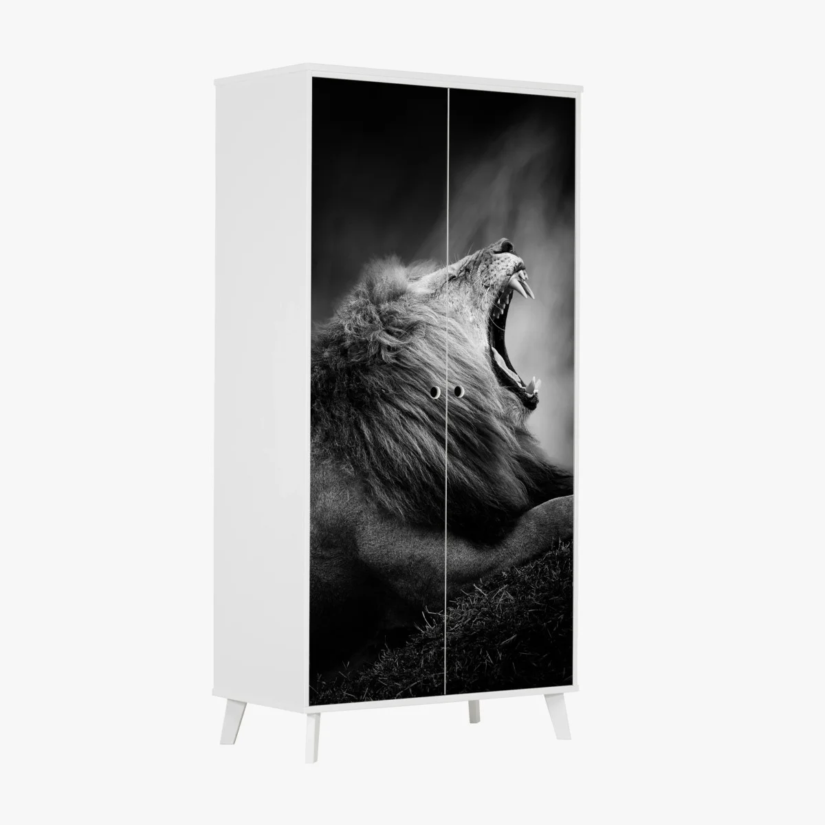 Schrankaufkleber majestätischer brüllender löwe in monochrom – Wallnifity® Schrankaufkleber majestätischer brüllender löwe in monochrom – Wallnifity®