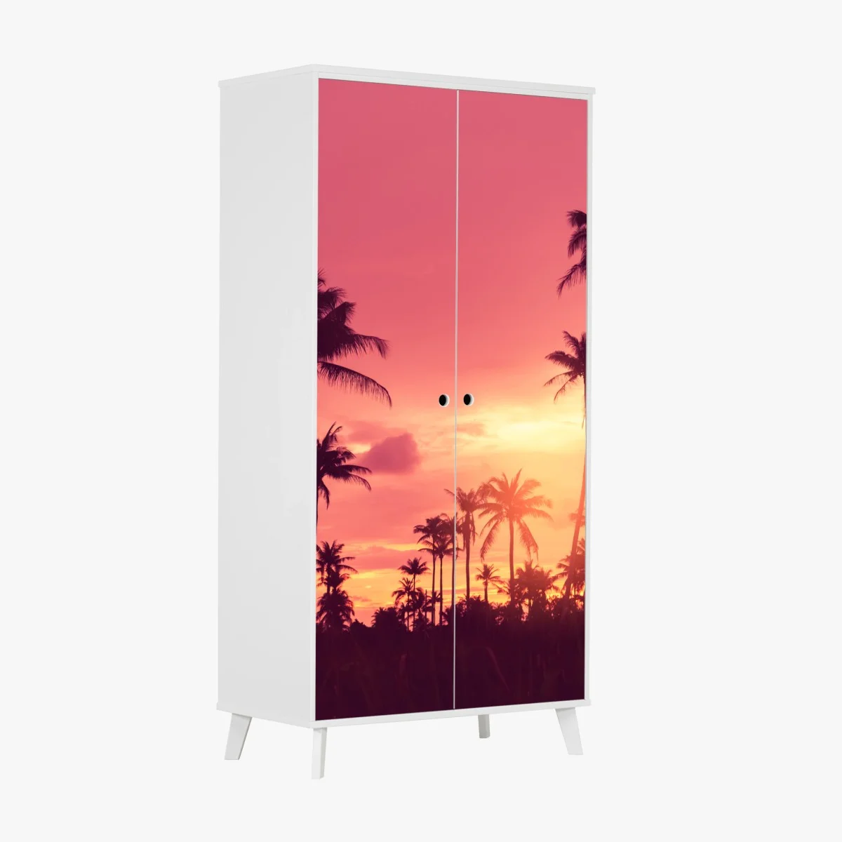 Schrankaufkleber rosa tropischer sonnenuntergang mit palmen – Wallnifity® Schrankaufkleber rosa tropischer sonnenuntergang mit palmen – Wallnifity®