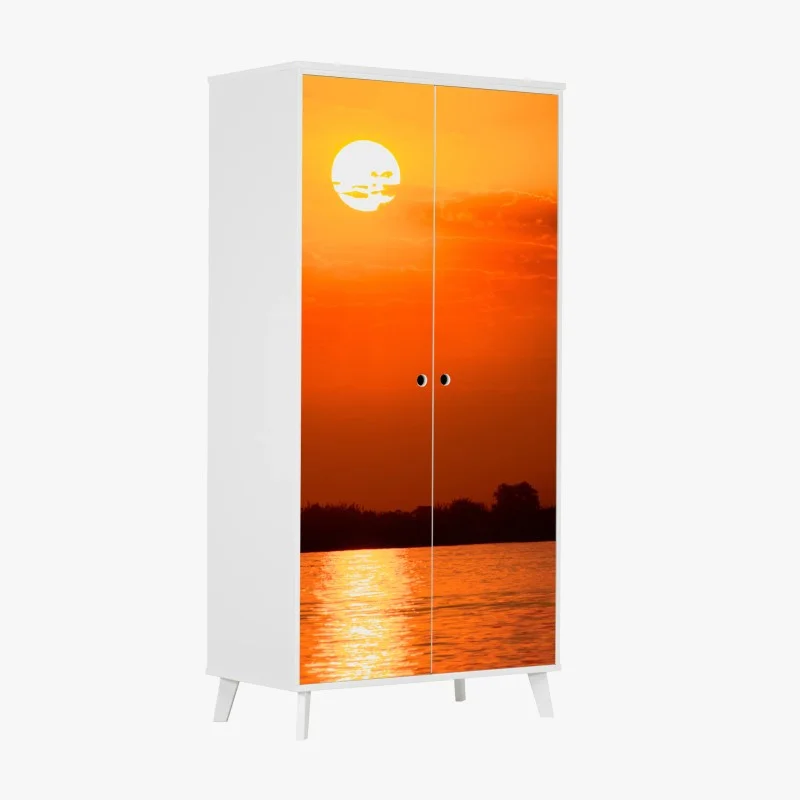 Schrankaufkleber goldener sonnenuntergang über ruhigem see
