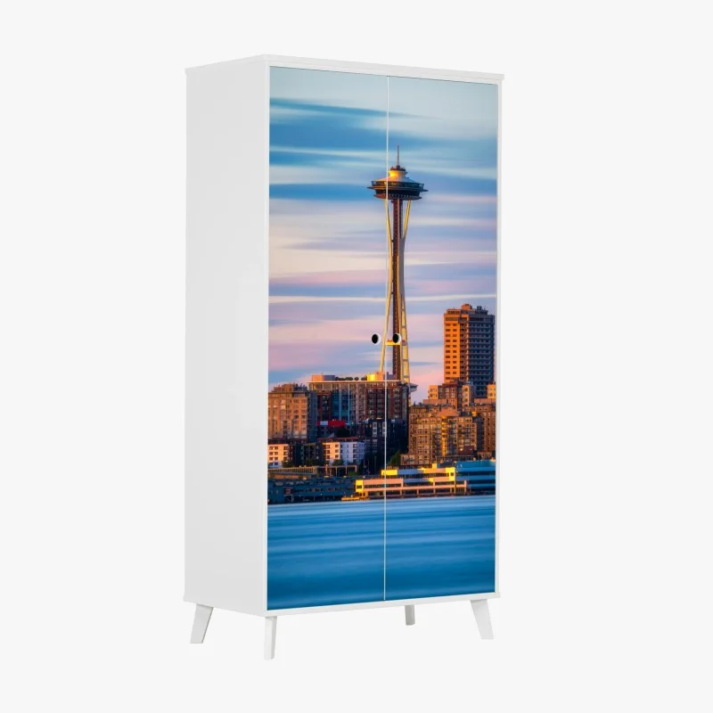 Schrankaufkleber Seattle skyline mit dem Space Needle bei Sonnenuntergang