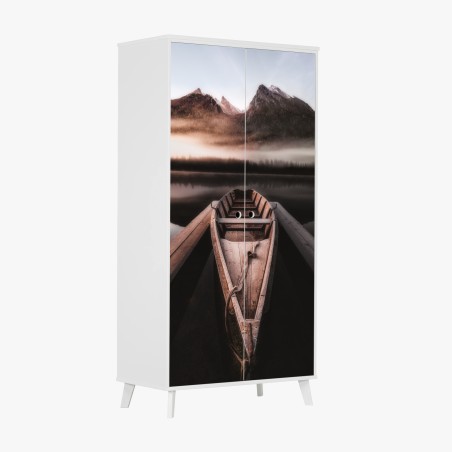 Schrankaufkleber nebliges boot am bergsee – Wallnifity®