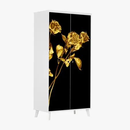 Schrankaufkleber goldene rosen vor schwarzem hintergrund – Wallnifity®