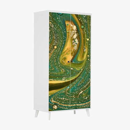 Schrankaufkleber grün-goldene flüssige marmorierte kunst – Wallnifity®
