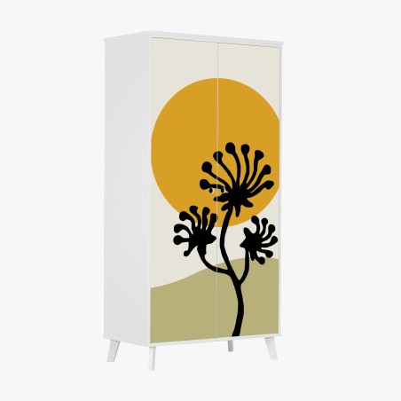 Schrankaufkleber minimalistische botanische silhouette mit sonne – Wallnifity®