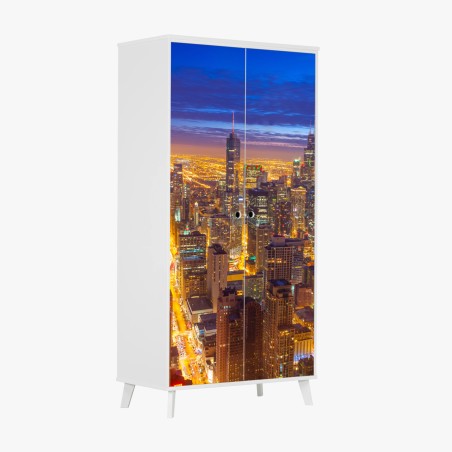 Schrankaufkleber Chicago nächtliche skyline panorama – Wallnifity®